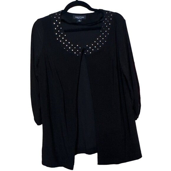 Perceptions New York Open-Front Black Blouse Polyester Blend Women Size 14-READ - Picture 3 of 16